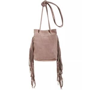 Monserat De Lucca Noe Petite Taupe Suede Fringe Crossbody Bag